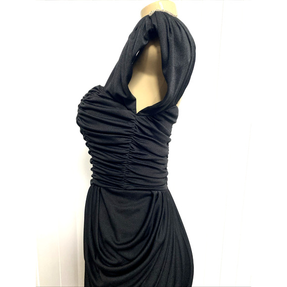 Climax Karen Okada Black Jumpsuit V Neck Draped Embellished Vintage Ruched XS - Picture 5 of 9